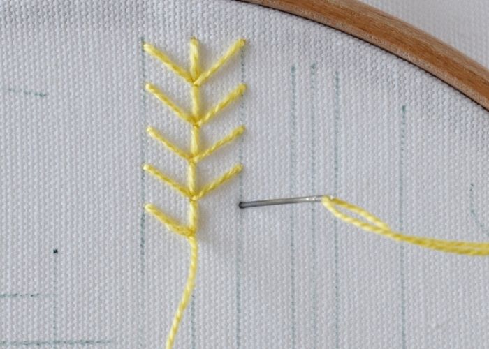 Fern Stitch border embroidery in progress image