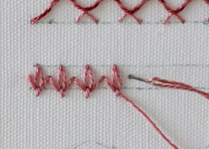 Horizontal border with Tulip Stitch embroidery in process image