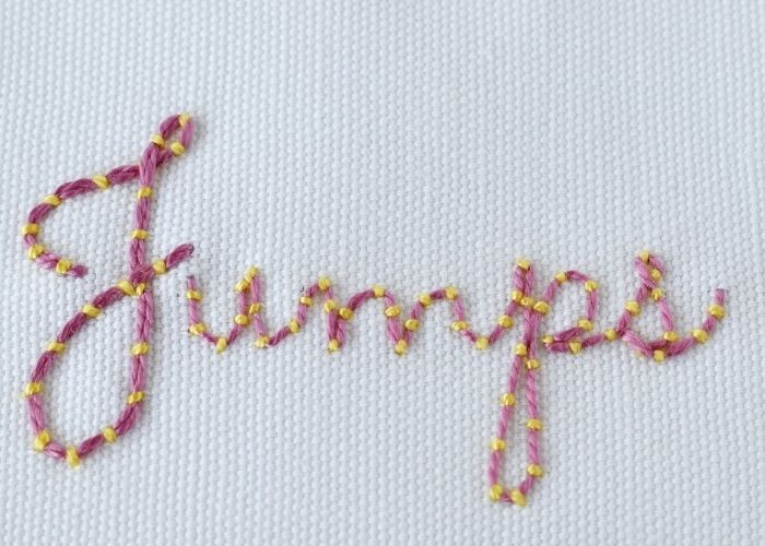 Jumps - hand embroidered lettering with Couching stitch image