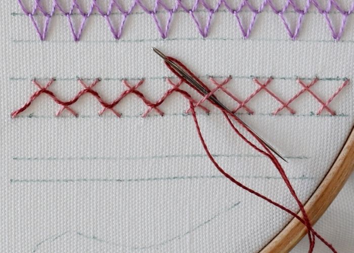 Laced Herringbone Stitch border step 2 image