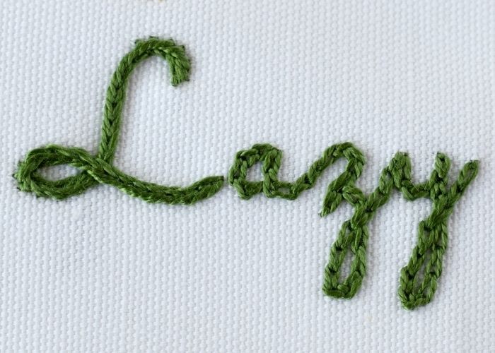 Lazy - script lettering with chain stitch embroidery image