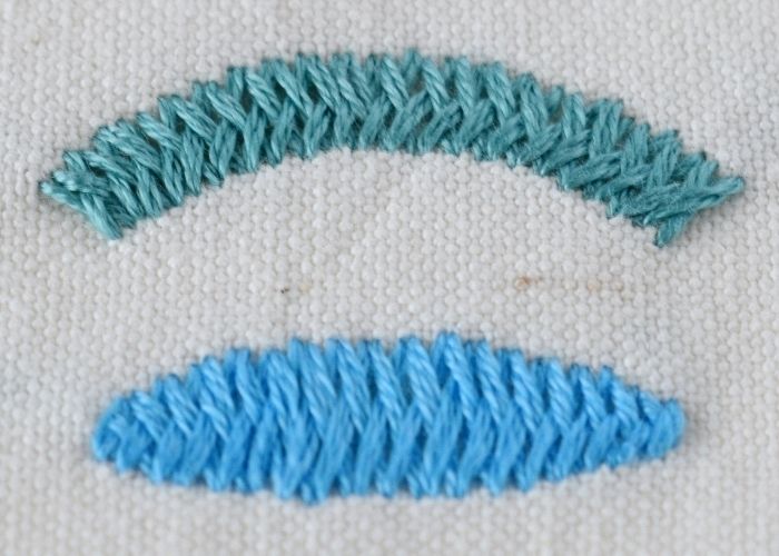 Otomi Stitch embroidery sampler with green and blue floss image