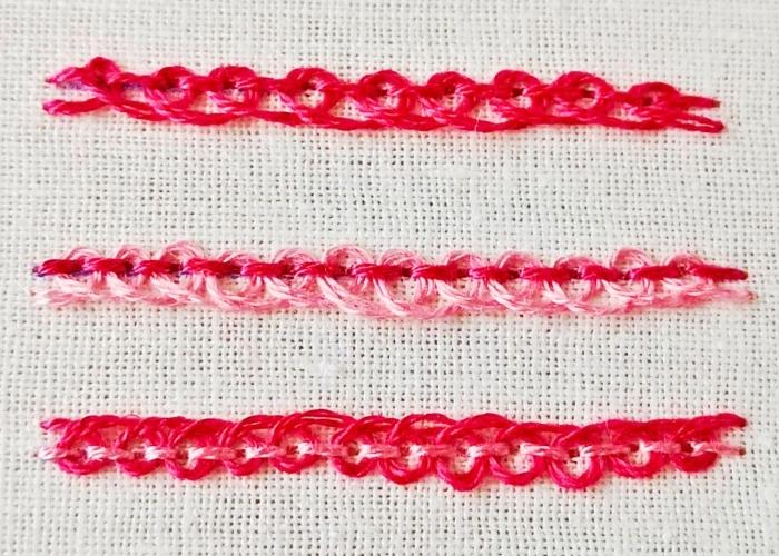 Pekinese Stitch embroidery with pink floss image