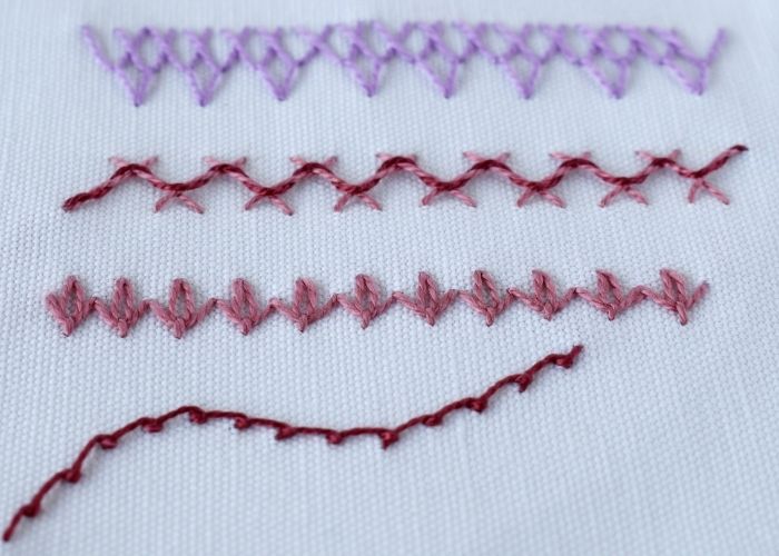 Pink quarter of the simple stitches for borders sampler image