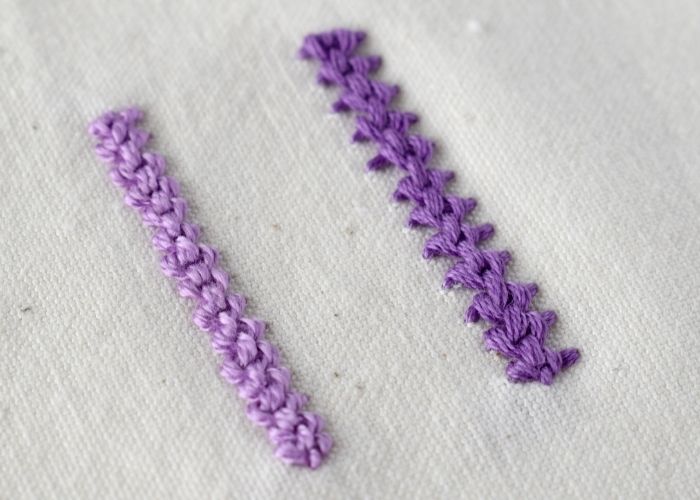 Raised Chain Band Stitch embroidery with purple thread sampler image
