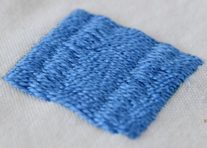Romanian Couching embroidery sampler with blue pearl cotton image