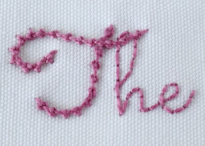 The - embroidered letters with Palestrina stitch and backstitch image