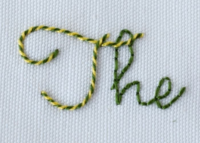 The - lettering with backstitch and whipped backstitch image