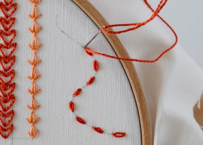 Threaded Lazy Daisy border embroidery step 1 image