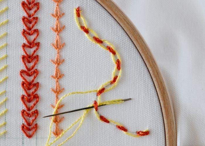 Threaded Lazy Daisy border embroidery step 2 image