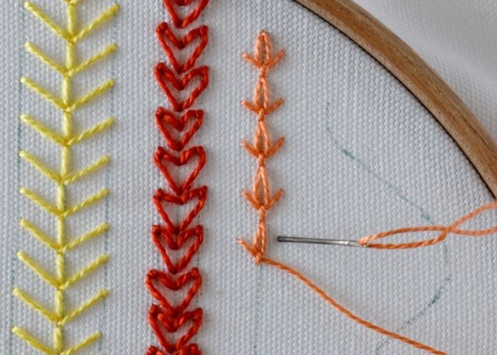 Vertical Tulip Stitch border embroidery in process image