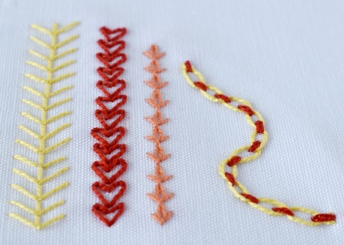 Yellow quarter of the simple stitches for borders sampler image
