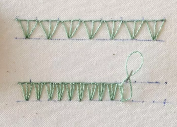 Triple Blanket Stitch hand embroidery guide step 8 image