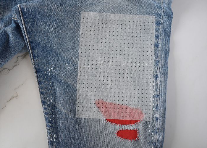 Sashiko Style Mending tutorial - water-soluble stabilizer to transfer the stitching grid - image