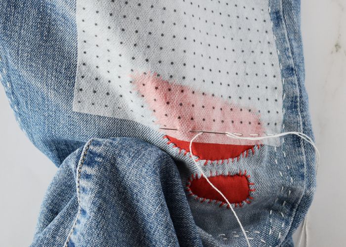 Sashiko Style Mending tutorial - horizontal lines of running stitches - image