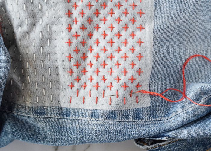 Sashiko Style Mending tutorial - Cross each running stitch - image