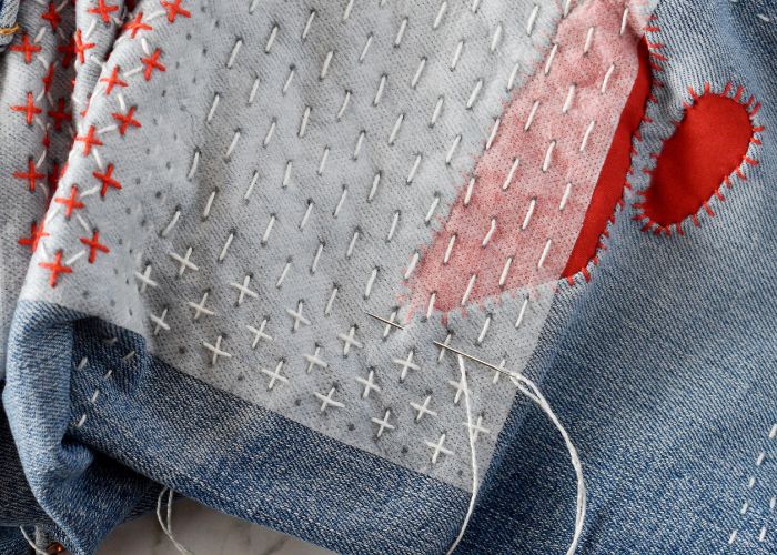 Sashiko Style Mending tutorial - Start by making + stitches - image