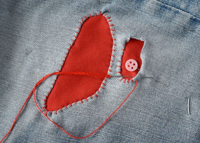 Sashiko Style Mending tutorial - same method to patch all the holes - image