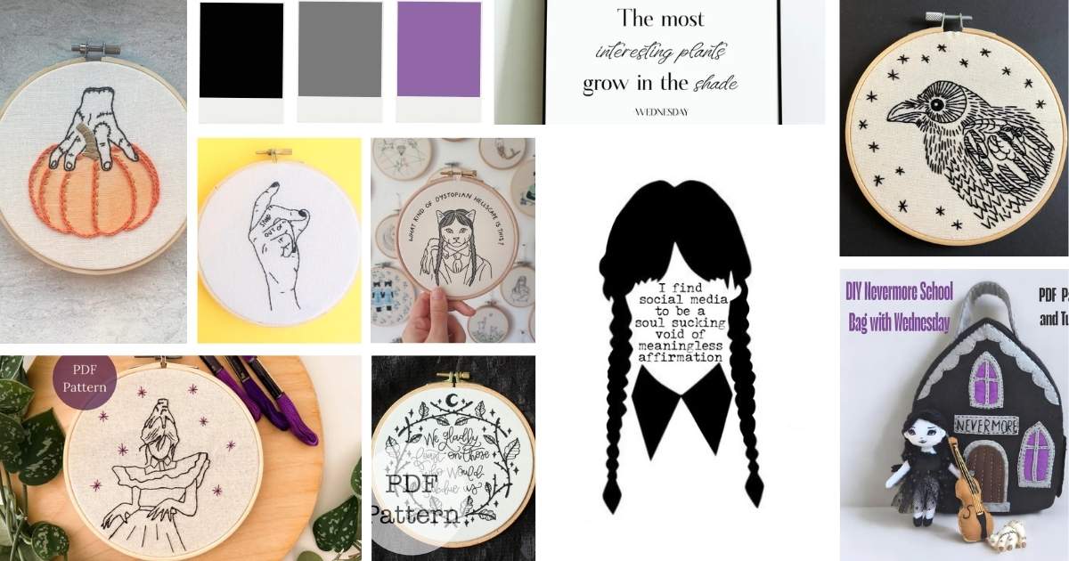 Ricamo a mano ispirato al mercoledì Punti gotici scuri e deliziosi immagine di copertina