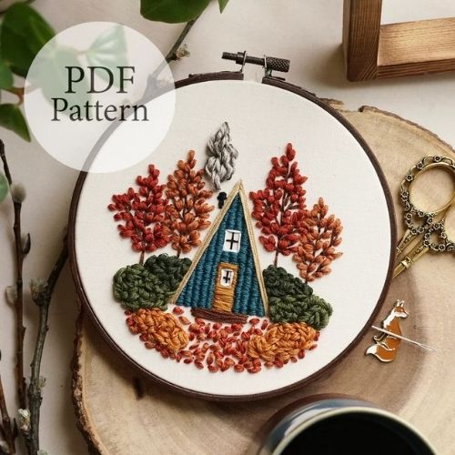 Schema di ricamo per principianti Autumn Cabin di MagnusAndQuill su Etsy