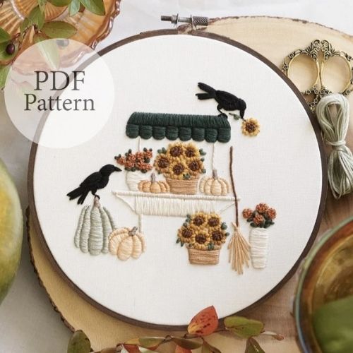 Schema di ricamo per carrello con zucca autunnale di MagnusAndQuill su Etsy