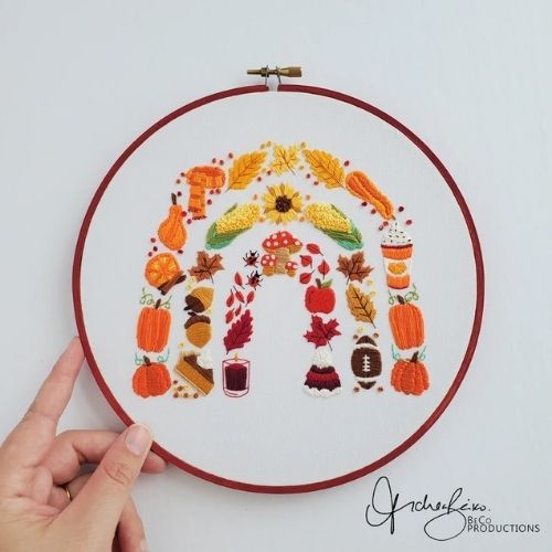 Schema e guida per il ricamo dell'arcobaleno d'autunno di BeCoProductions su Etsy