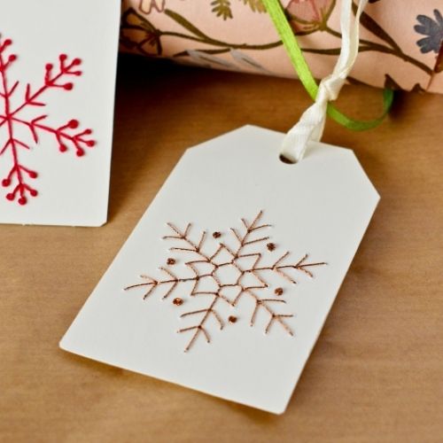 DIY Christmas Gift Tags with snowflake embroidery small image