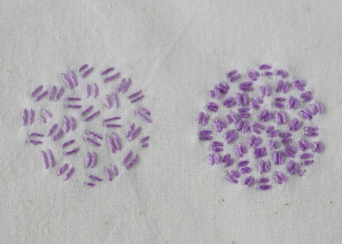 Double Rice Stitch embroidery sampler with violet pearl cotton image