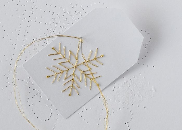 Embroidery on paper pistil stitch with golden thread image