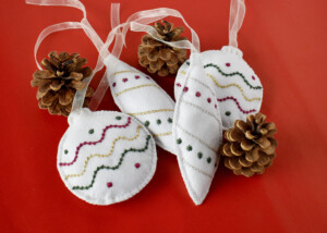 Felt Embroidered Christmas Ornaments on the red background image