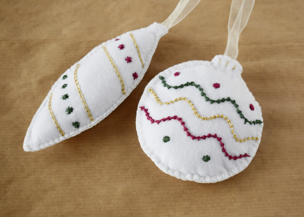 Felt Embroidered Christmas Ornaments on the craft paper background image