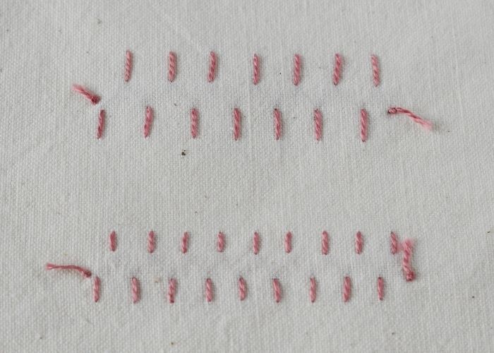 Knotted Cretan Stitch embroidery sampler reverse side image