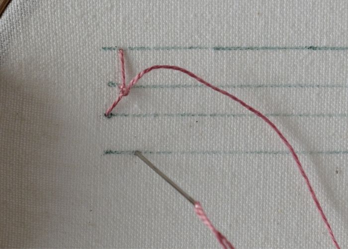 Knotted Cretan Stitch embroidery tutorial step 4 image
