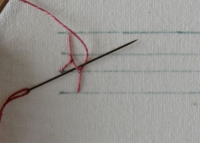 Knotted Cretan Stitch embroidery tutorial step 6 image