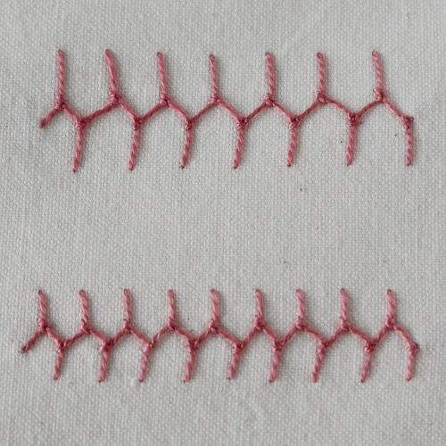 Knotted Cretan Stitch embroidery with dark pink pearl cotton thread small image