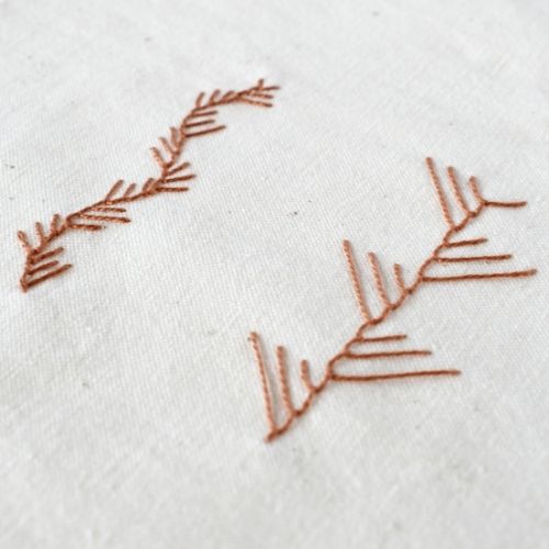 Maidenhair Stitch embroidery sampler with brown pearl cotton thread image