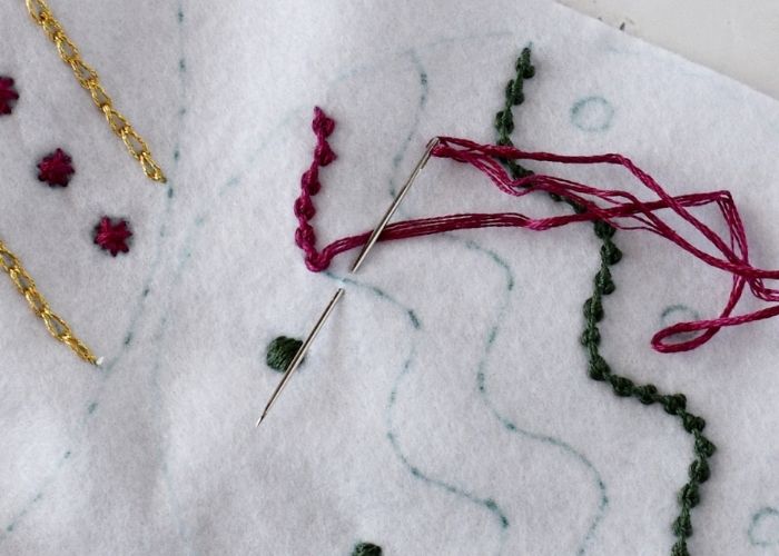 Palestrina stitch embroidery on the felt ornament image