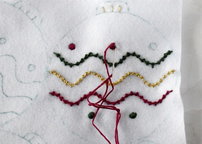 Satin stitch embroidery on felt ornaments step 2 image