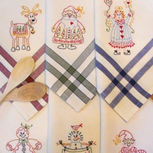 Christmas Tea Towels - hand embroidery pattern by BirdBrainEmbroidery on Etsy