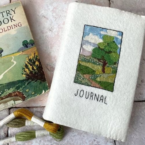 Country Landscape - hand embroidery journal cover pattern by BustleandSew on Etsy