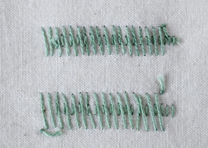 Crossed Fishbone Stitch embroidery sampler reverse side image