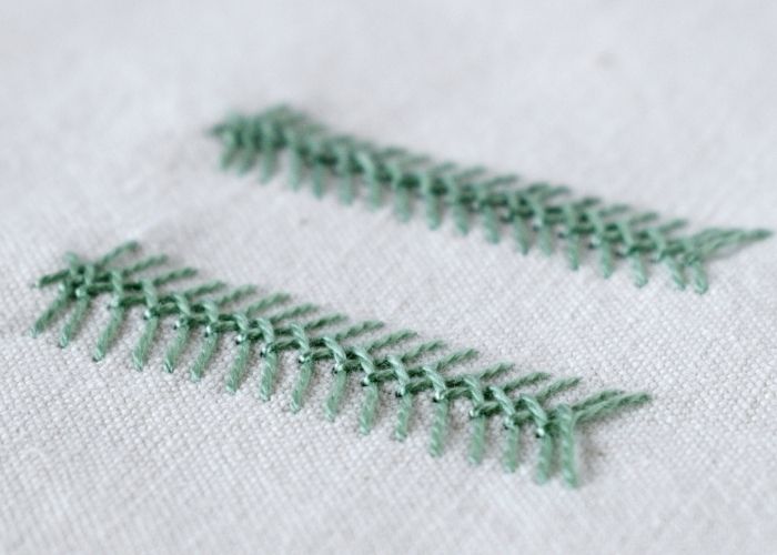Crossed Fishbone Stitch embroidery sampler with pearl cotton thread image