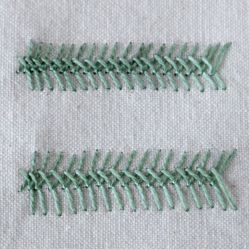 Crossed Fishbone Stitch embroidery with green pearl cotton small image