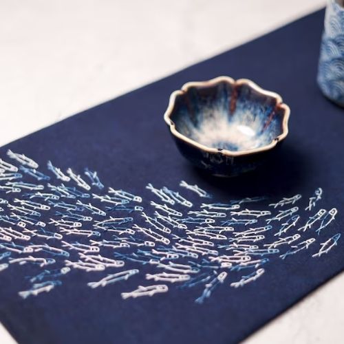 DIY Kit for Plant-dyed Sashiko placemat by MontBleuStudio on Etsy