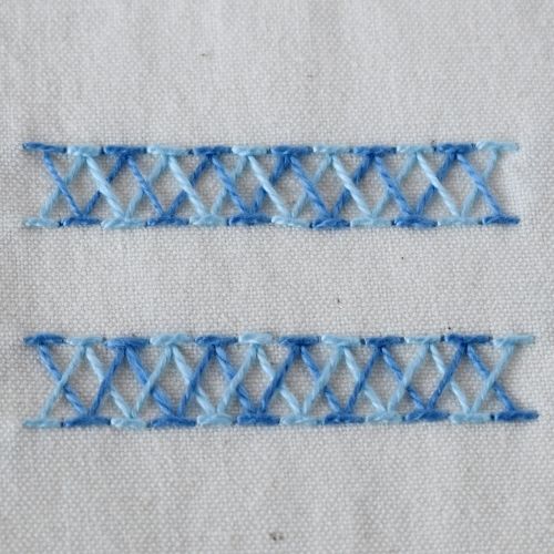 Double Chevron Stitch embroidery sampler with blue pearl cotton small image