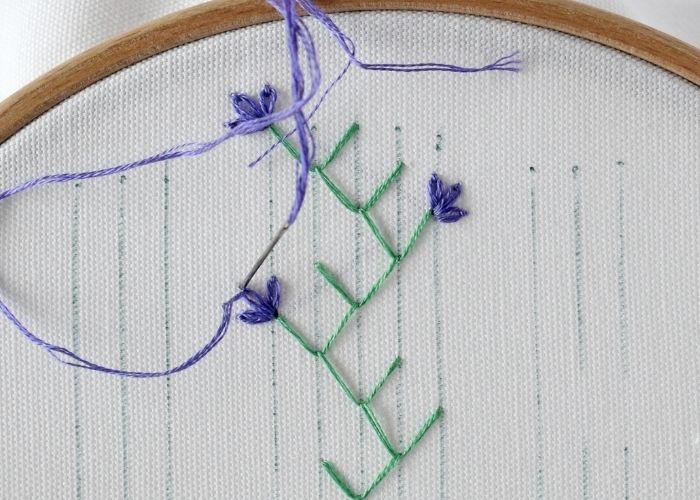 Double Feather stitch band with flowers embroidery tutorial step 4 image
