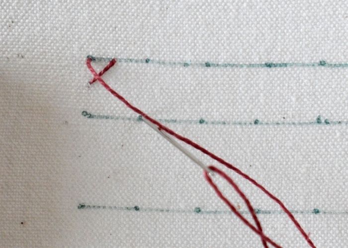 Double Herringbone Stitch hand embroidery tutorial step 1