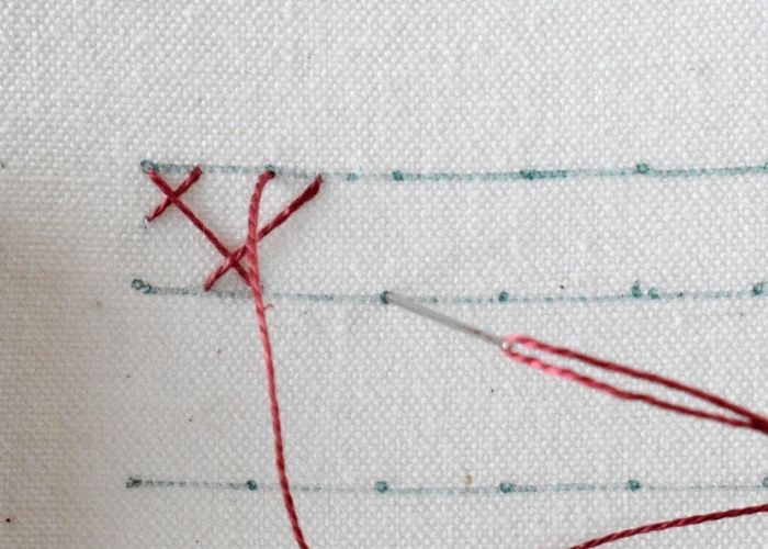 Double Herringbone Stitch hand embroidery tutorial step 2