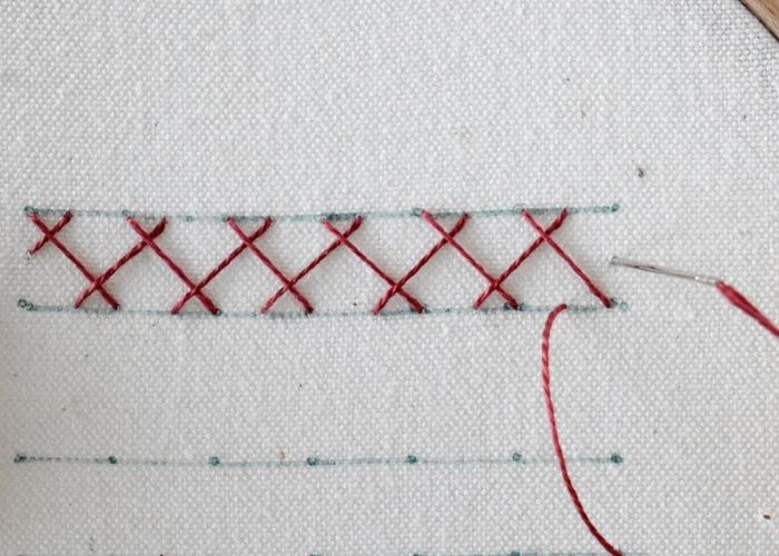 Double Herringbone Stitch hand embroidery tutorial step 3