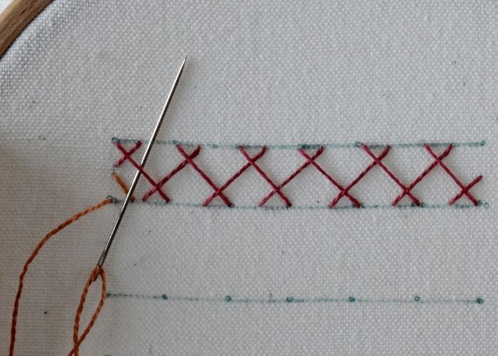 Double Herringbone Stitch hand embroidery tutorial step 4